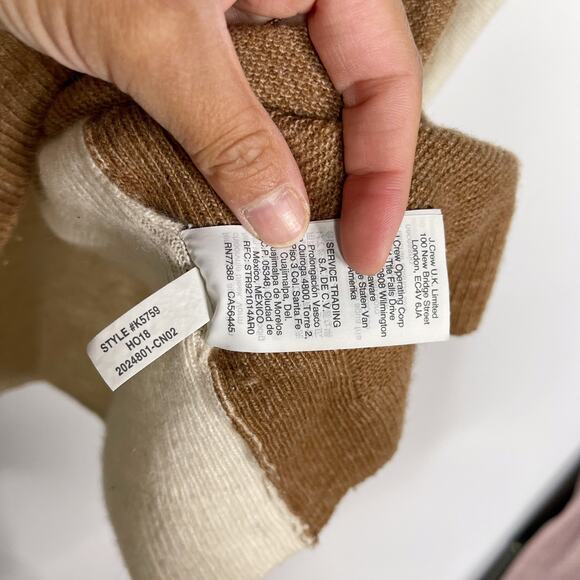 Madewell 2X Cream Tan Kimball Pullover Sweater in Colorblock V Neck Merino Wool - Picture 9 of 10